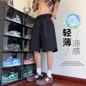 特批P21无差价25夏季泡泡纱可调节腰带大码高街百搭短裤男DK5861图片