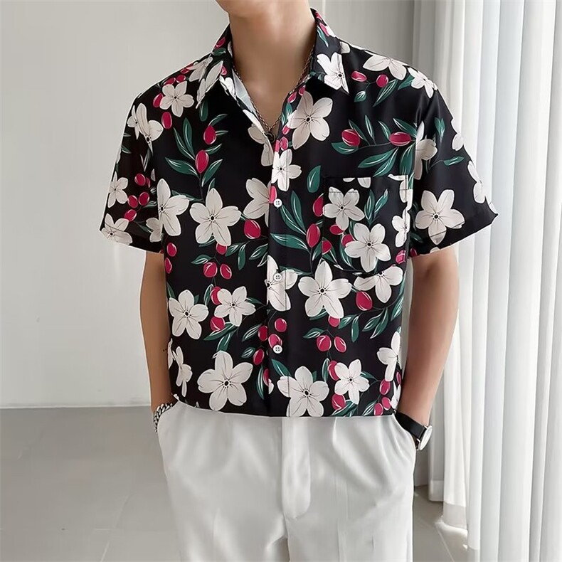 日系五分袖春夏季新款衬衫潮流慵懒男方领宽松型衬衫C649P25,男装衬衫,星座1116-2
