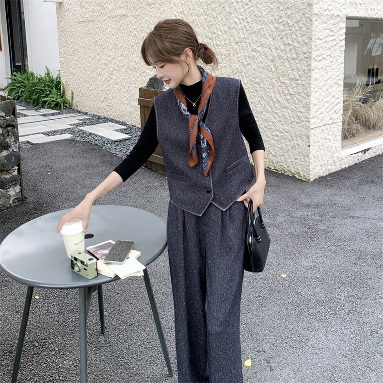 马甲3件套阔腿裤套装送丝巾,女装套装/套裙,2C062