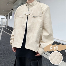 美式机车麂皮衣夹克男女短款潮牌夹棉服垫肩外套秋冬M8042-2夹棉，男装夹克，星座506