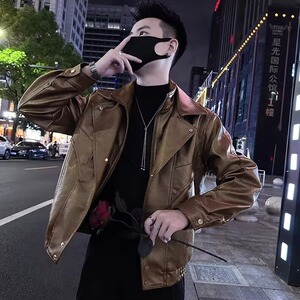 西装领皮衣外套男春秋款韩版潮流修身痞帅精神小伙机车男士皮夹克图片