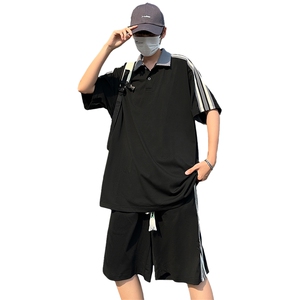 现货主推大码港风情侣休闲冰丝防晒polo日系运动套装男S19P65图片