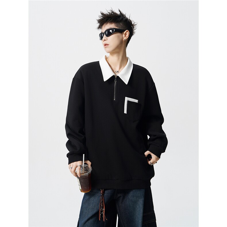 HW2510-特P45控78面布54.2棉45.8聚酯polo领情侣卫衣宽松外套男,女装短外套,电商B370