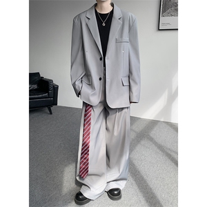 潮流休闲西装外套高级痞帅宽松韩版自带垫肩西服外套可整套搭配图片