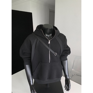 W8595 特P55 控108 假模420克高品质拼接罗口带帽个性卫衣男图片