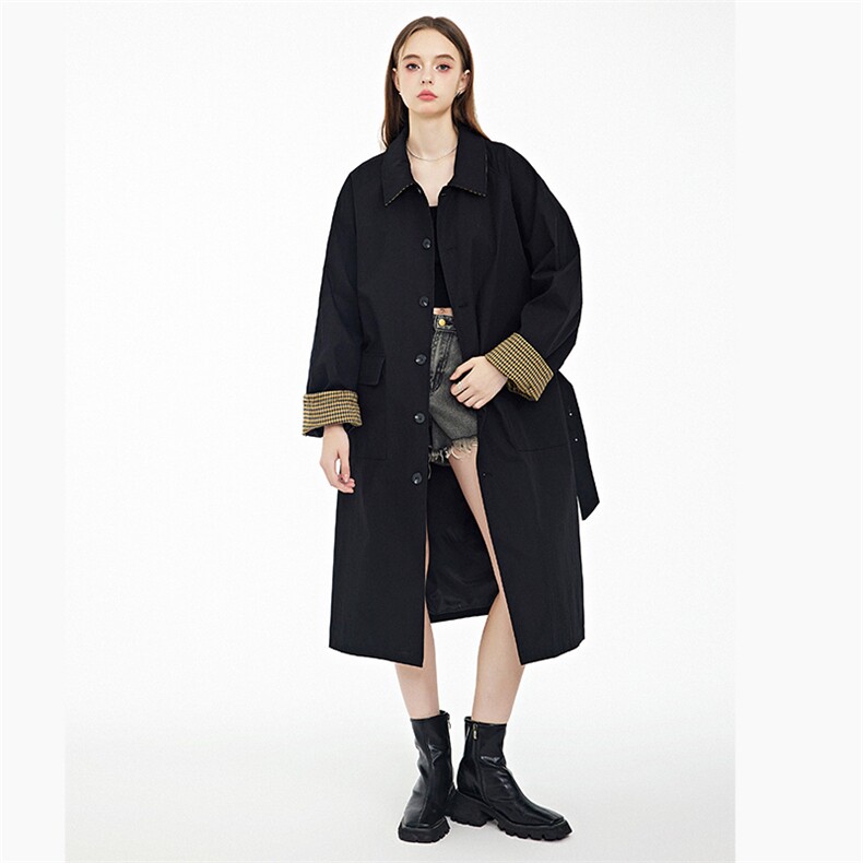 现货3色情侣款英伦风格子拼接风衣，男装风衣，电商A105