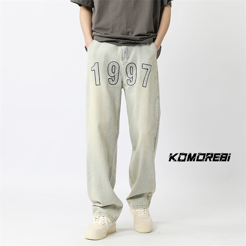 2024新款美式高街1997刺绣宽松牛仔裤男直筒313A-1-NZ030-P55控68,男装牛仔裤,星座808A-1