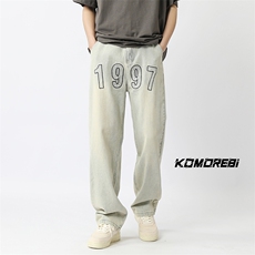 2024新款美式高街1997刺绣宽松牛仔裤男直筒313A-1-NZ030-P55控68，男装牛仔裤，星座808A-1