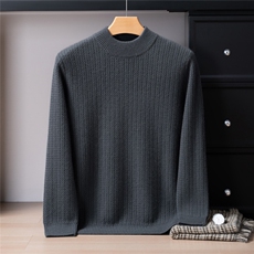 2025年秋季圆领长袖青春流行针加厚扭花半高领，男装羊绒套衫，戎禾素