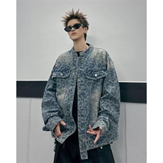 春毛边牛仔外套男渐变美式复古高街设计感小众潮牌夹克W6452-P78，男装夹克，星座412-2