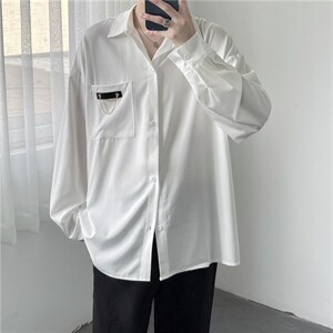 日系衬衫男长袖夏季港风宽松韩版潮流ins港风冰丝衬衣 W1159-P32图片