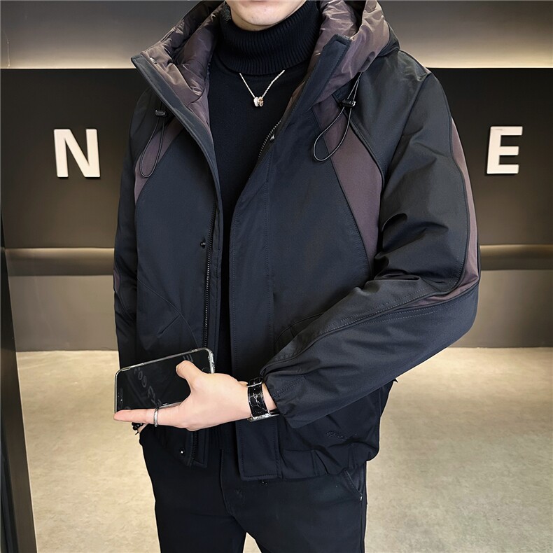 M-3XLB3532559P220黑色2025连帽冬季男士拼接羽绒服加厚外套,男装羽绒服,电商B353
