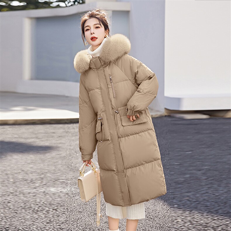 奢华狐狸毛领羽绒服女中长款2023冬季新款加厚过膝白鸭绒保暖外套,女装风衣,涵亦佰惠