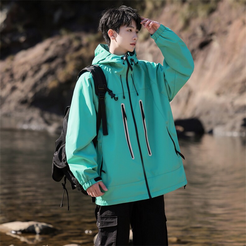 冲锋衣夹克男户外登山防水休闲连帽反光条外套A406JK3509特P78,男装夹克,星座309（原A406）