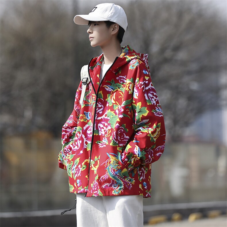 JK203大花连帽开衫卫衣夹克外套男女班服团队服风民族特色秋,男装民族服装,星座115A(原星座507）