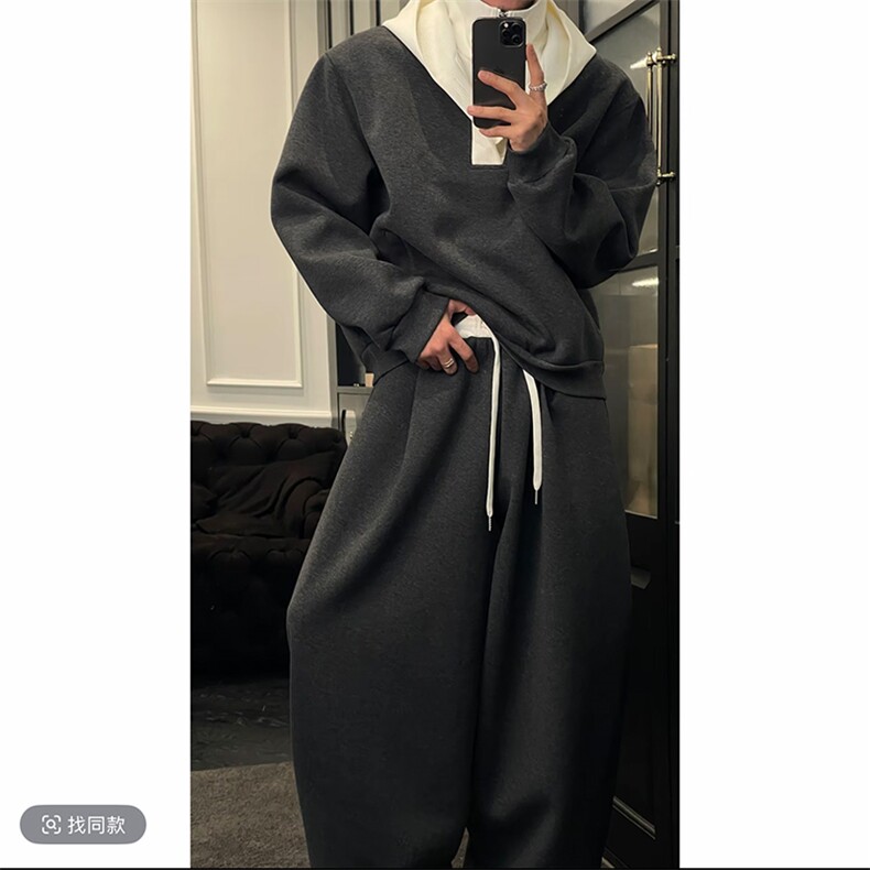 春季新款假两件连帽上衣弯刀裤套装男W369-P108K369-P78(网图），男装休闲套装，电商B267