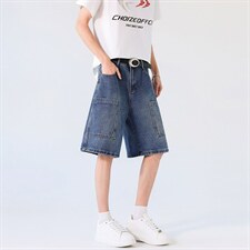 新款美式工装牛仔裤夏季宽松中裤水洗休闲中裤XZ201-K509P45，男装牛仔裤，星座201