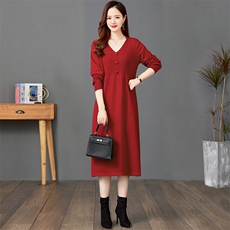 针织羊毛连衣裙2025秋冬新款时尚宽松大码中长款中年妈妈毛衣裙女，女装羊毛衫，艾米