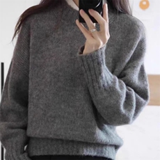 时尚百搭女士羊毛衫宽松落肩圆领设计羊毛秋冬保暖毛衣，女装羊毛衫，旭驰羊绒