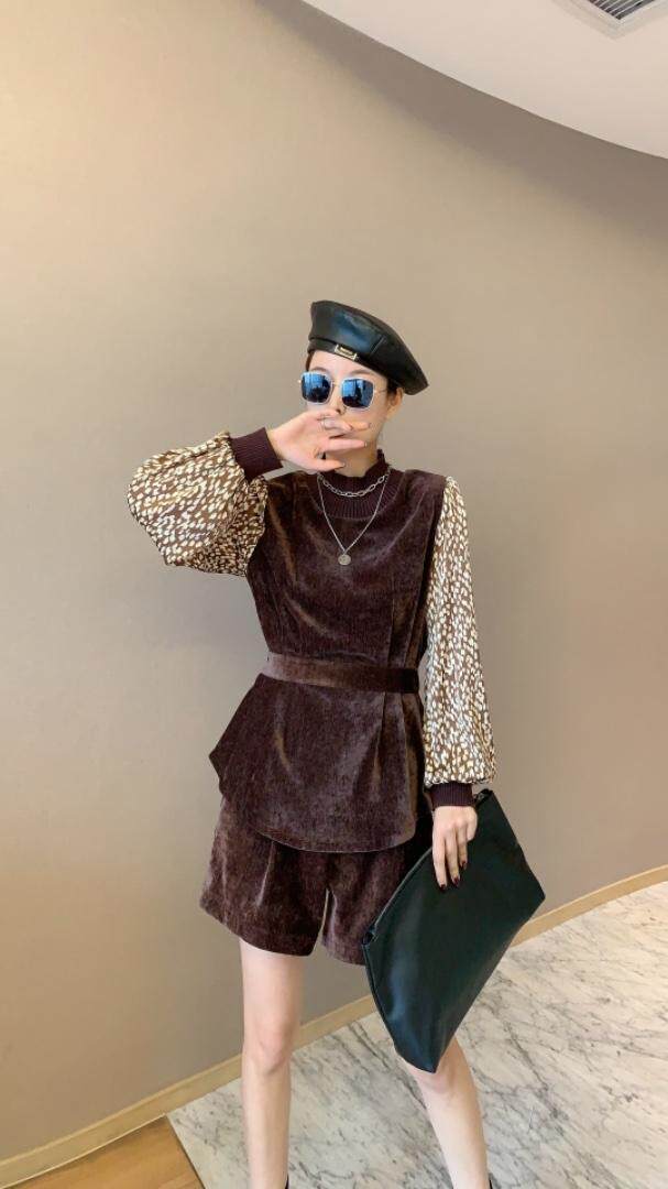 春季新品，仿真丝拼接两件套裤，女装，东洋天堂之花