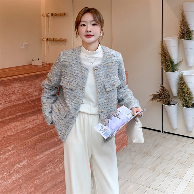 小香风羽绒服赫本风外套女2025新款设计感小个子名媛气质蓝色上衣图片