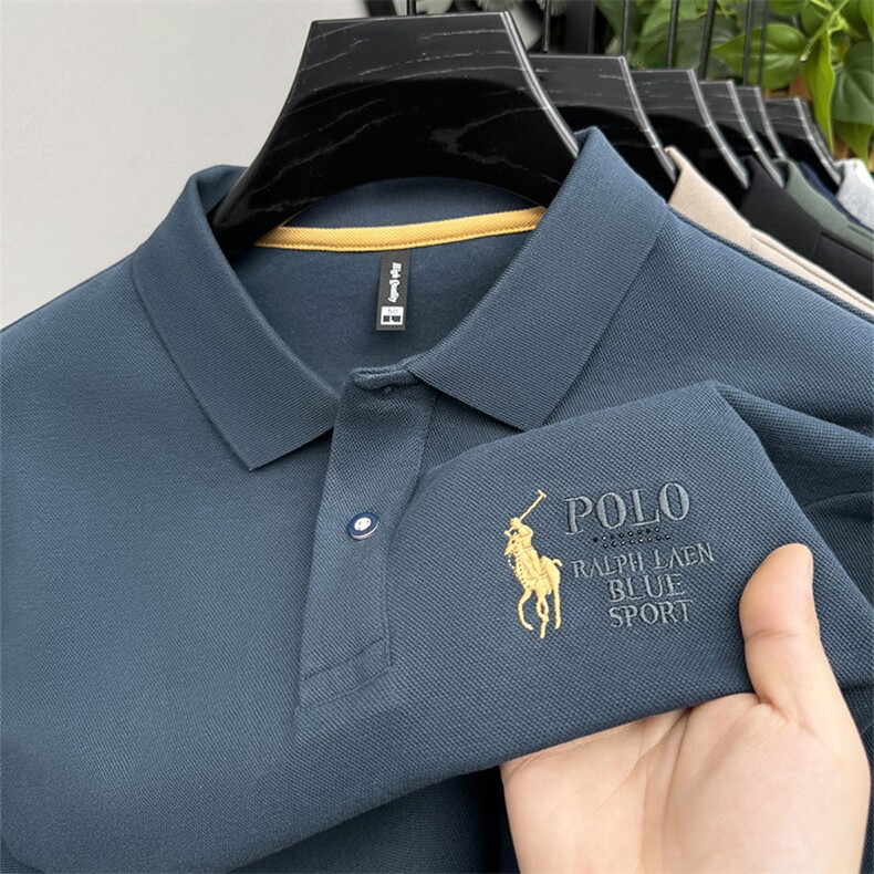 中年男士长袖T恤时尚高端polo衫春秋季爸爸装卫衣上衣服刺绣秋衣,男装T恤,电商B212（原钱塘6029）