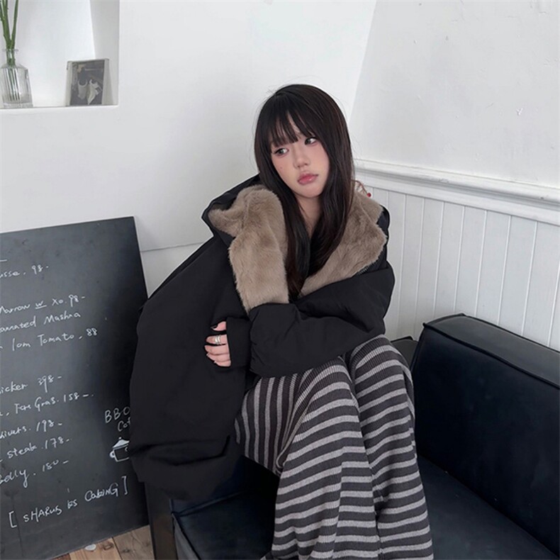 两面穿现货重磅短款座山雕棉衣男女双面穿毛毛绒棉服加厚外套图片
