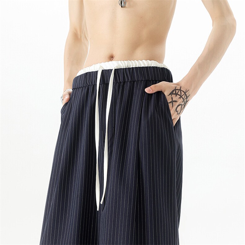 8XL-M假两件双腰山本裤条纹休闲西裤男夏宽松大码阔腿裤KZ052P60图片