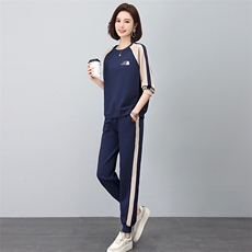 时尚撞色刺绣休闲套装秋季新款显瘦百搭运动服，女装套装/套裙，依恋蒂丝