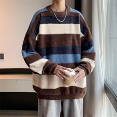 慵懒风情侣条纹毛衣男秋冬季日系男圆领针织衫内搭撞色情侣线衫，男装针织衫/毛衣，星座1013