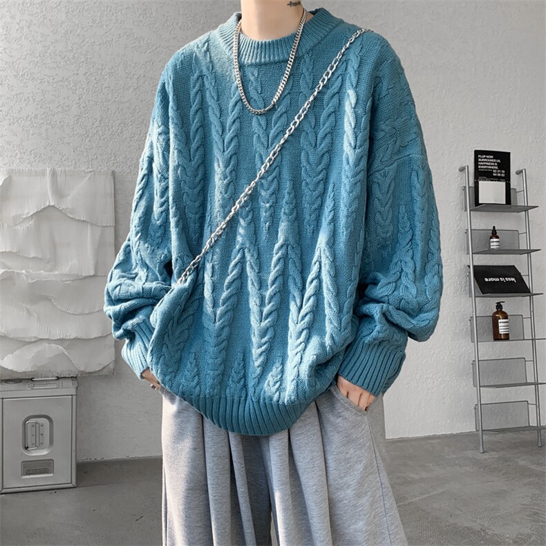 8XL-M麻花毛衣男宽松大码慵懒风情侣圆领针织衫线衣外套MY1512P65,男装针织衫/毛衣,电商B238