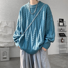 8XL-M麻花毛衣男宽松大码慵懒风情侣圆领针织衫线衣外套MY1512P65，男装针织衫/毛衣，电商B238