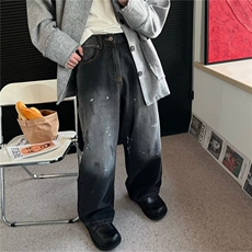 美式街头潮牌痞帅直筒高街牛仔裤男设计感百搭休闲裤A8022-P50，男装牛仔裤，星座208-5