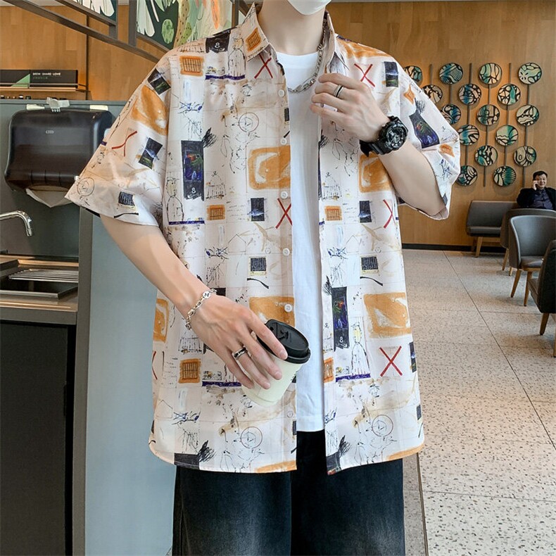 新款男装丝光棉薄款免烫花色衬衫短袖男休闲半袖寸衣7241特P30,男装衬衫,电商A056
