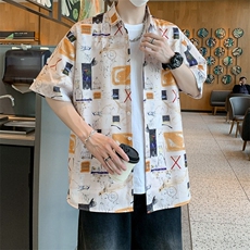 新款男装丝光棉薄款免烫花色衬衫短袖男休闲半袖寸衣7241特P30，男装衬衫，电商A056
