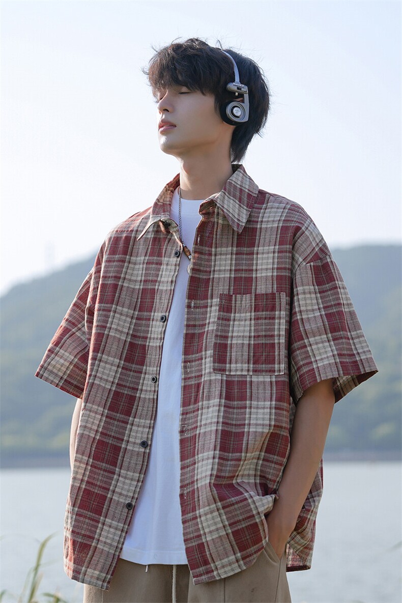 特批P28无差价2025夏季新款百搭格子短袖潮流大码衬衫男CD5490,男装衬衫,电商A001-1
