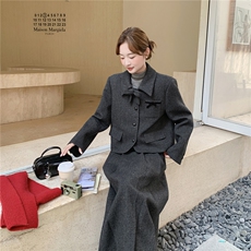深灰色西装小香风毛呢套装裙2025新款女冬小个子内里羽绒服两件套，女装套装/套裙，2C332