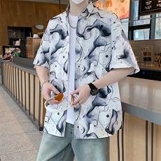 夏威夷花型师花衬衫男夏季潮短袖衬衣翻领海边度假7243特P30，男装衬衫，电商A056