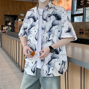 夏威夷花型师花衬衫男夏季潮短袖衬衣翻领海边度假7243特P30图片