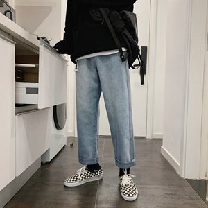 送腰带 网红百搭港风复古水洗牛仔裤男宽松直筒中性潮 kz01图片