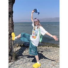 多巴胺穿搭美式复古格子刺绣七分裤女夏宽松直筒阔腿慵懒休闲短裤，男装牛仔裤，星座1210-1