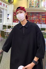 T6075/P25新款夏季华夫格polo衫T恤男大码宽松纯色简约上衣男装潮，男装T恤，电商A141
