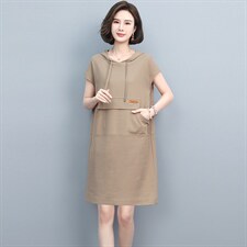 2022年夏季新款韩版宽松连衣裙针织卫衣裙套头中长款通勤，女装连衣裙，忆绮罗