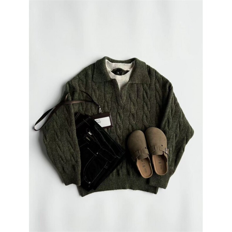 7色大货韩版假两件翻领套头针织衫宽松纯色休闲毛衣JL01P55，男装针织衫/毛衣，电商D256-1(原A064-1)