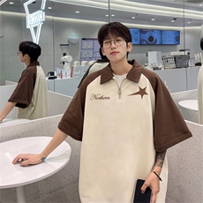 港风重磅全棉撞色插肩袖polo衫短袖男T恤GP3186-p45控78，男装Polo衫，电商B370