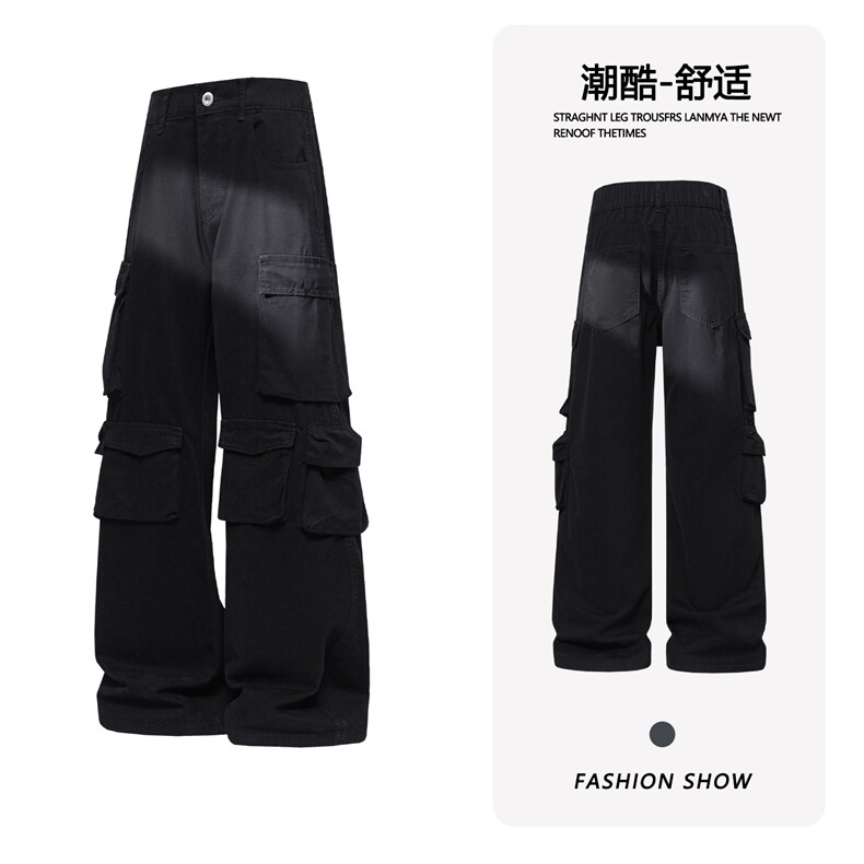 B221美式ins高街洗褪多口袋工装休闲牛仔裤LK26646-特P60控108,男装牛仔裤,电商B221