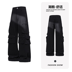 B221美式ins高街洗褪多口袋工装休闲牛仔裤LK26646-特P60控108，男装牛仔裤，电商B221