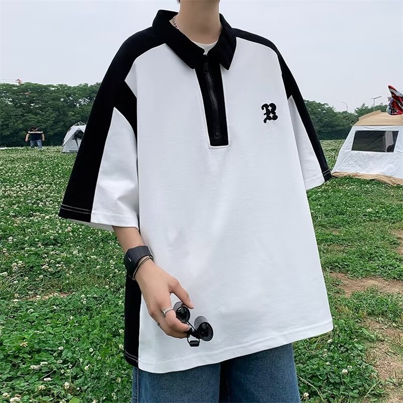 polo衫短袖男日系复古半袖t恤潮牌美式短袖上衣1001-1-PT35-P35，男装Polo衫，星座1001-1