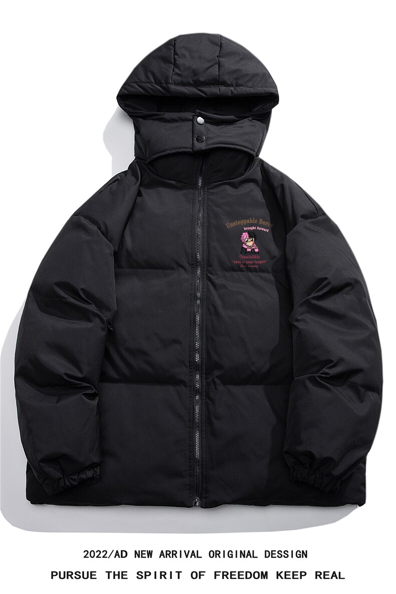 白底冬季时尚百搭宽松字母印花潮流连帽棉服外套MY213P115控158,男装棉衣,电商A247-1