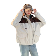 独特超好看红白撞色短款工装派克服加绒加厚女生棉服冲锋衣外套冬，女装派克服，2C218
